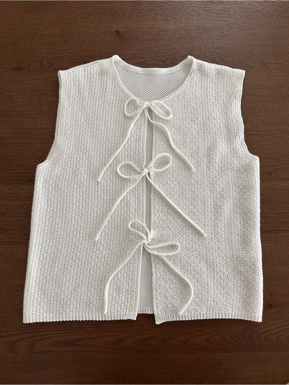 Woman’s Cream Knit Tie-Front Vest Top